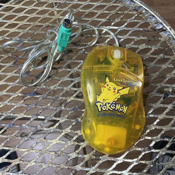 Pokémon Pikachu Looksouris Computer Mouse Vintage Translucent 1990s Untested - Picture 1 of 7